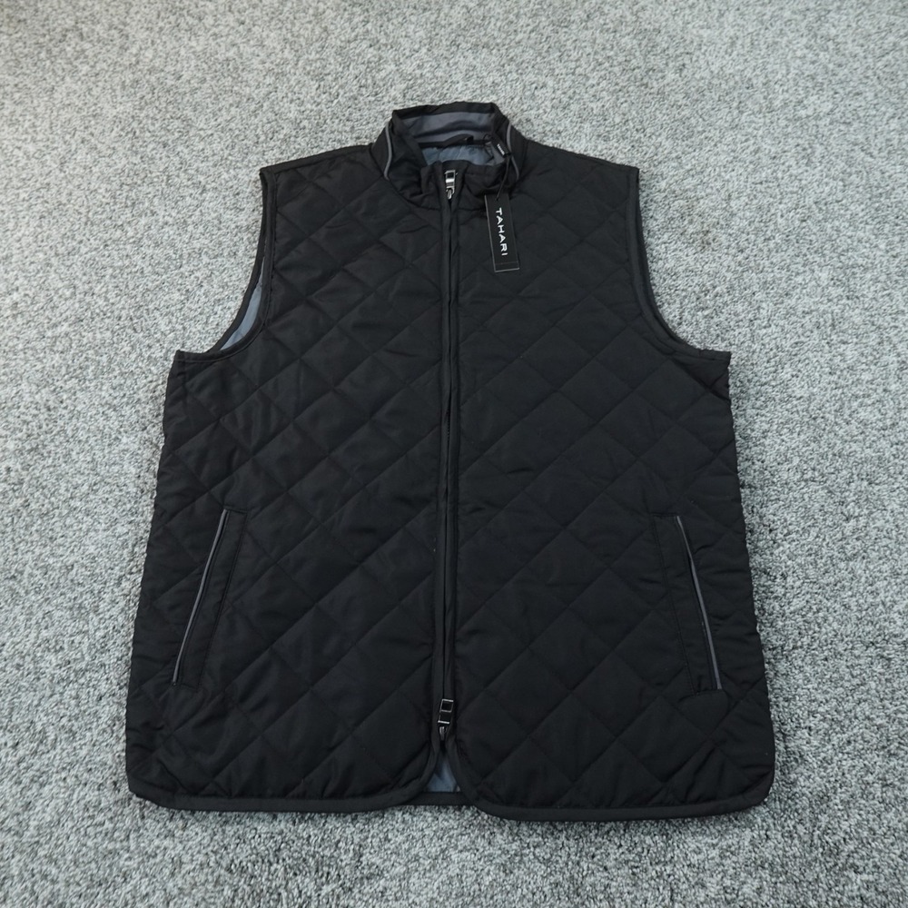 NEW Tahari Vest Mens M Black Quilted Full Zip Mock Neck Diamond Insulated Jacket